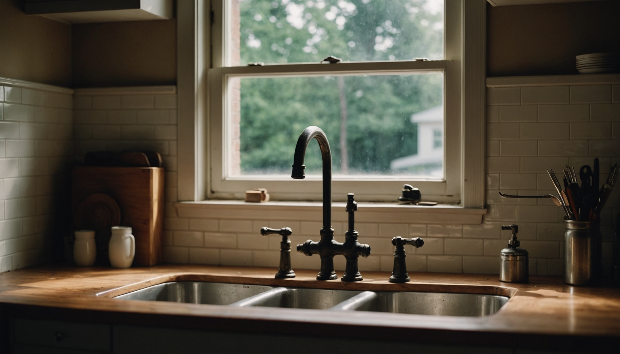 Austin homeowner reviewing two plumbing quotes on a kitchen counter side by side