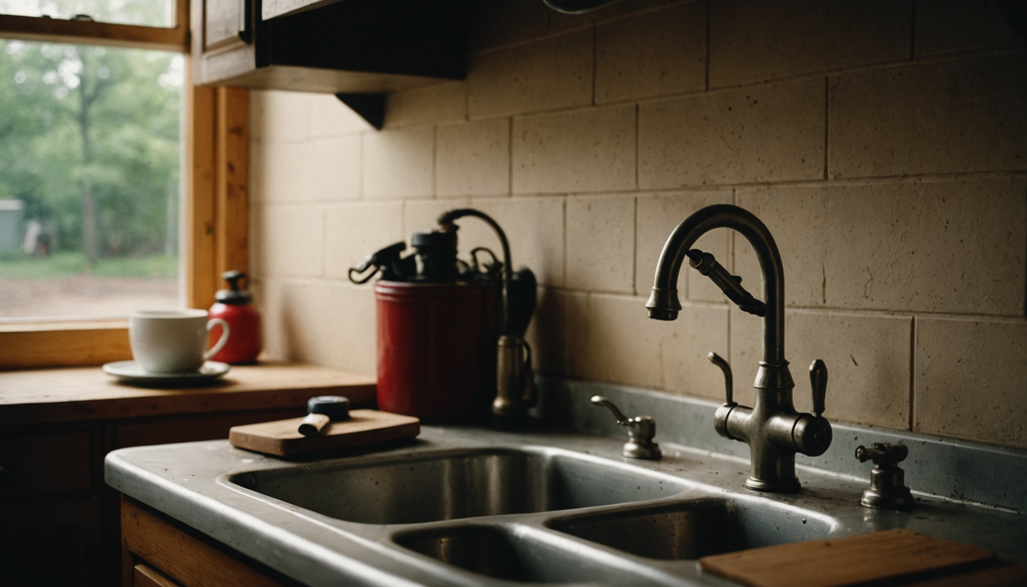 Austin homeowner reviewing three plumbing estimate papers spread across a kitchen table