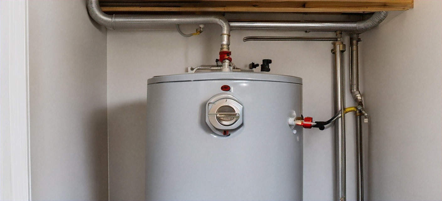 Residential water heater tank being installed in a utility room